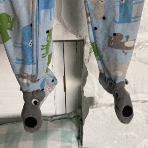 Carters 12 month fleece pajamas zip front safety material on feet cute details - Picture 4 of 12